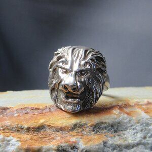 Classic Lion Ring, King of the Jungle in White Copper, Size 10.5